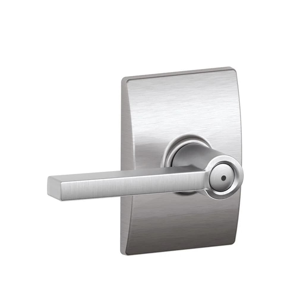 SCHLAGE Latitude Bed/Bath Privacy Door Handle with Lock, Satin Chrome | Universal Fit Interior Door Lever - main product image