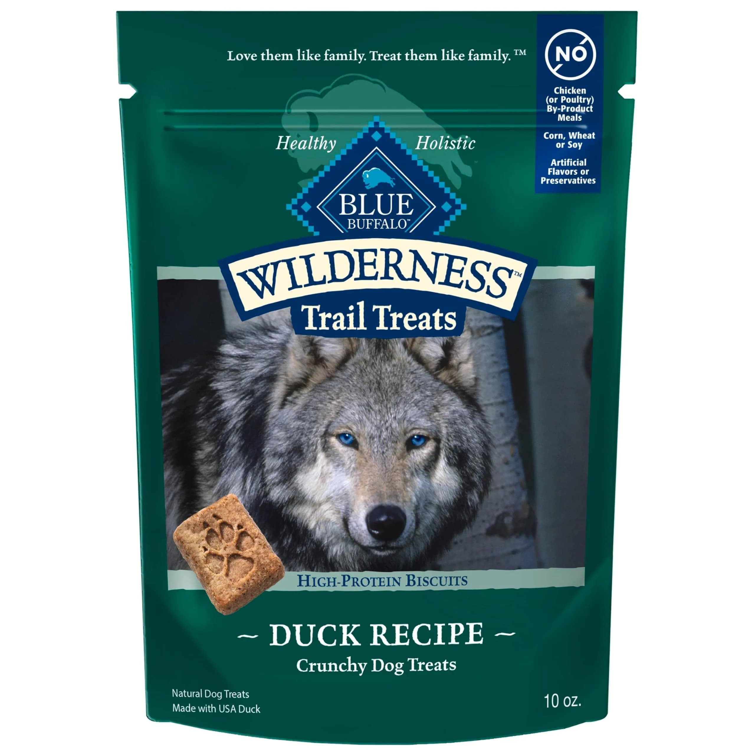 Blue Buffalo Wilderness Trail Treats Duck Crunchy Dog Biscuits 10 oz (283 g) | High Protein Grain-Free Dog Snacks — Duck