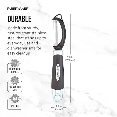 Farberware Pro2 Euro Vegetable Peeler with Swivel Blade & Bud Remover, 20cm (7.87in) | Razor-Sharp Stainless Steel - view 2