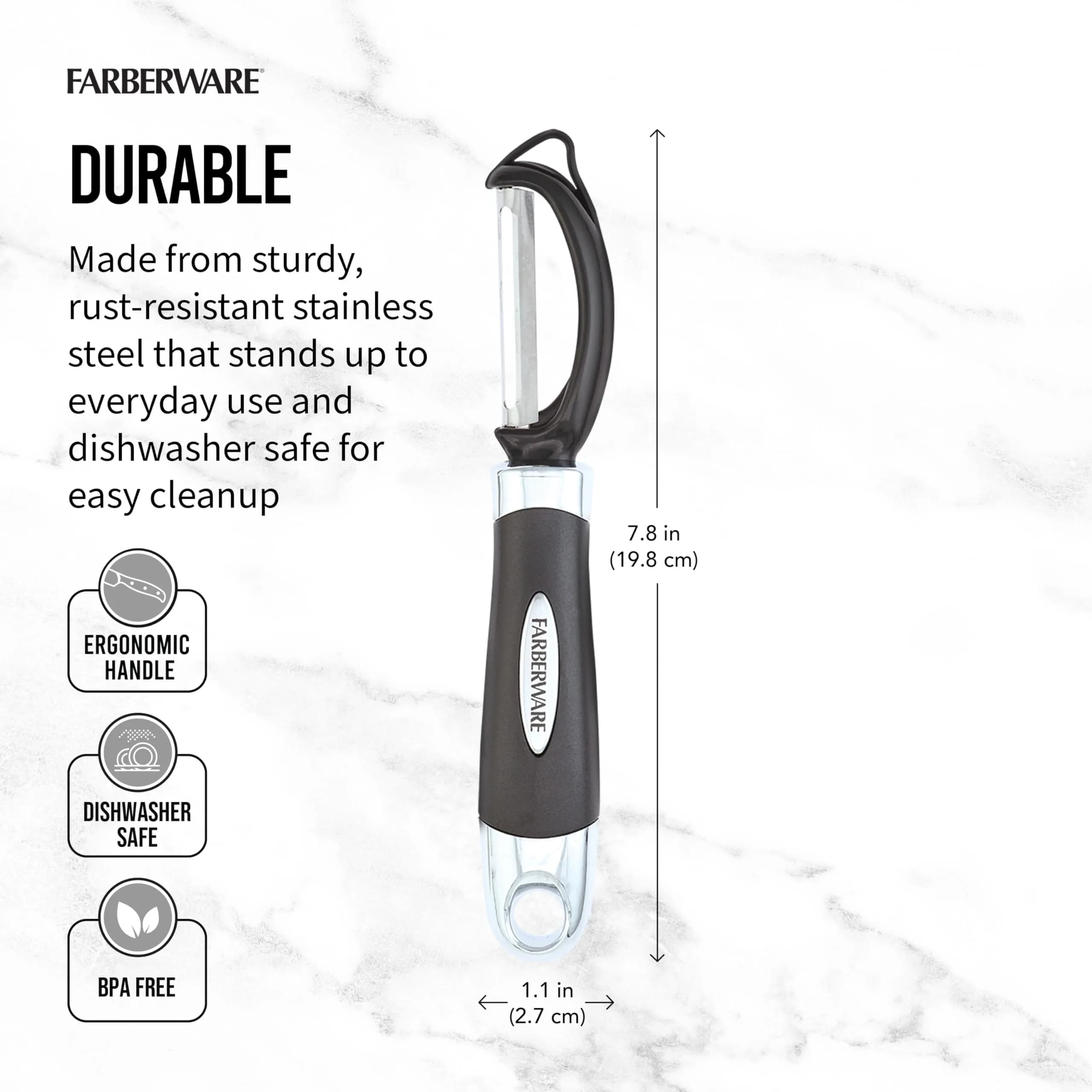 Farberware Pro2 Euro Vegetable Peeler with Swivel Blade & Bud Remover, 20cm (7.87in) | Razor-Sharp Stainless Steel thumbnail 2