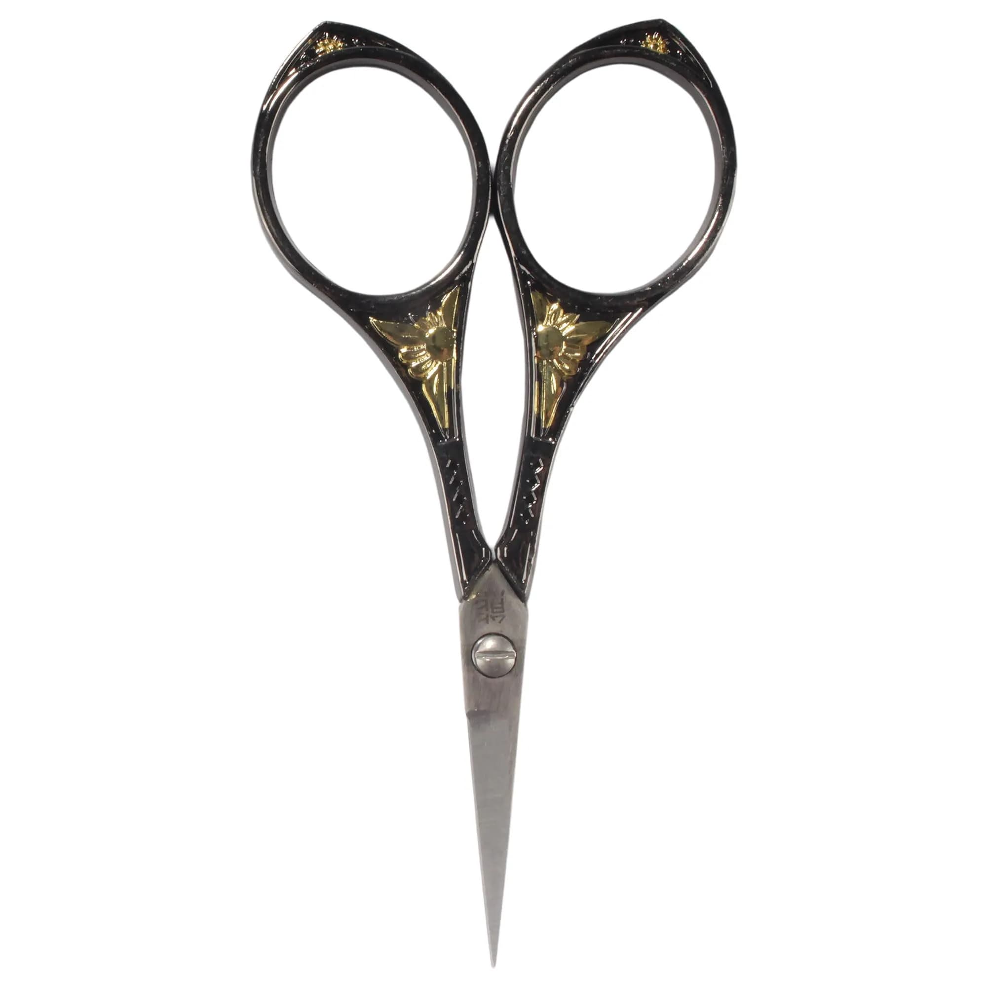 BambooMN Sun Motif Embroidery Craft Scissors - Black | Sharp, Durable Stainless Steel for All Crafting (70-120 chars)