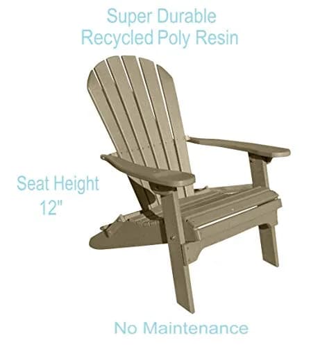 Phat Tommy Foldable Adirondack Chair - Poly Adirondack Folding - HDPE, Heavy Duty, Recycled Plastic - All Weather Outdoor Furniture for Your Deck, Front Porch, or Patio, Weatherwood thumbnail 2