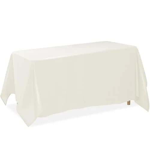 Lann's Linens 90 x 132 Inch Rectangular Polyester Tablecloth | Washable, Fade-Resistant Ivory thumbnail 1