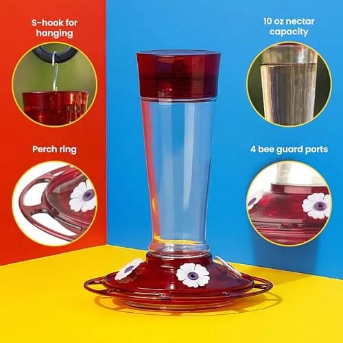 More Birds Ruby Hummingbird Feeder 295ml (10 Ounce) | Attracts More Birds with 4 Feeding Stations thumbnail 3