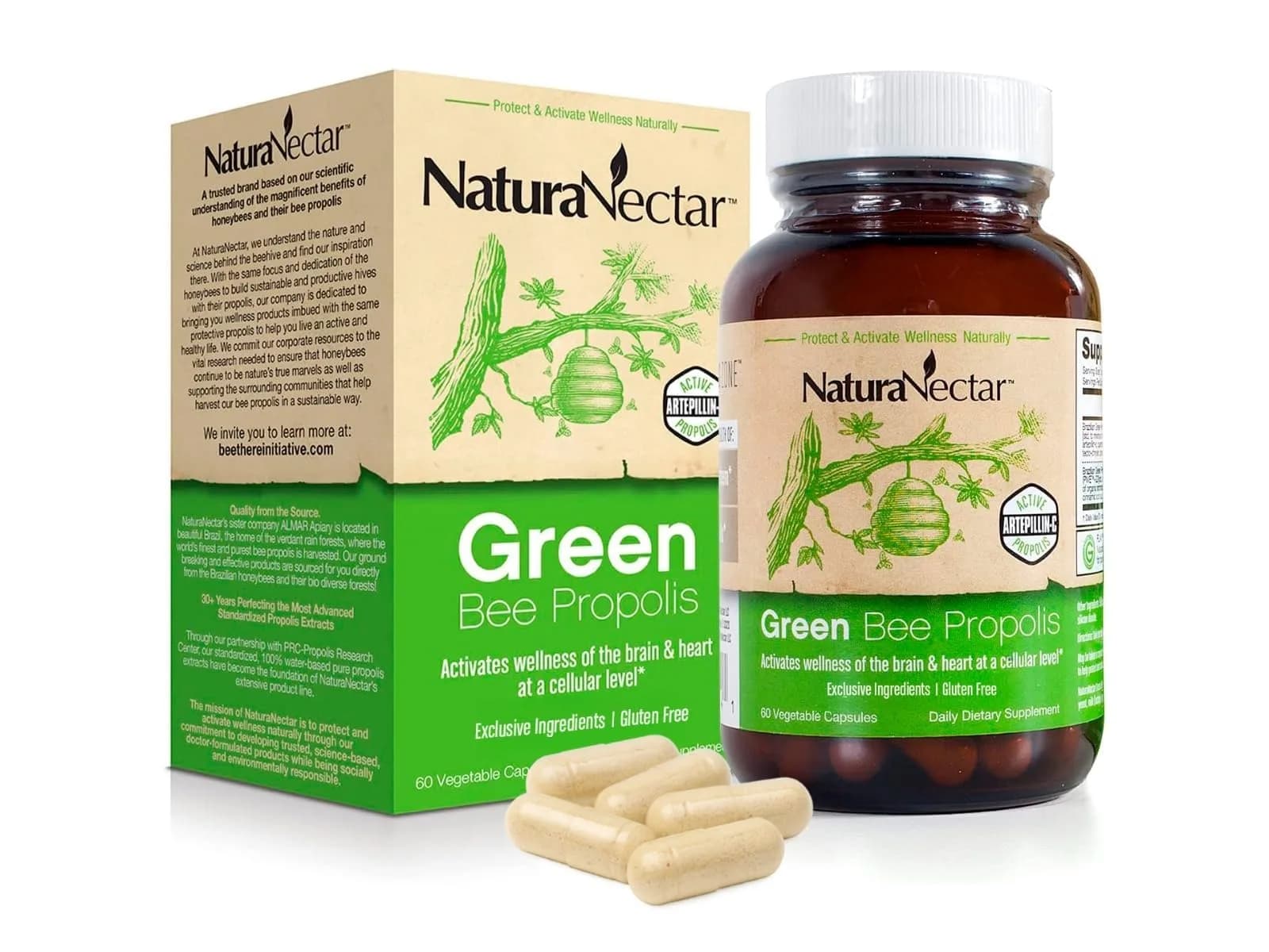 NaturaNectar Green Bee Propolis Capsules 60pcs | NSF Certified Brazilian Green Propolis for Immunity & Brain — Red