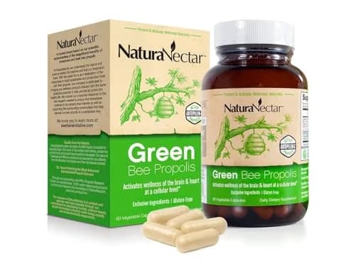 NaturaNectar Green Bee Propolis Capsules 60pcs | NSF Certified Brazilian Green Propolis for Immunity & Brain thumbnail 1