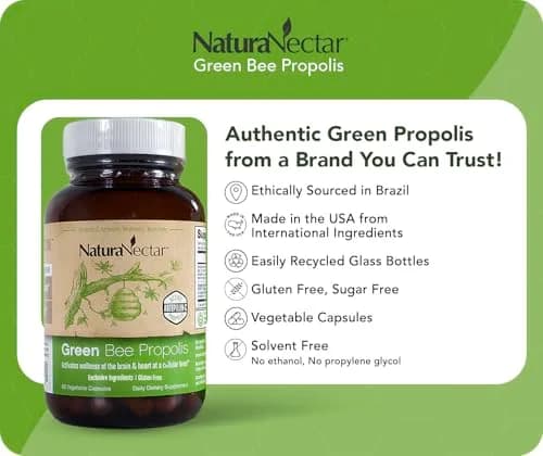 NaturaNectar Green Bee Propolis Capsules 60pcs | NSF Certified Brazilian Green Propolis for Immunity & Brain thumbnail 7
