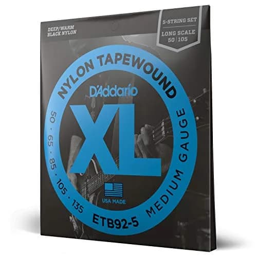 D'Addario ETB92-5 Tapewound Bass Strings 50-135 Gauge, 5-String, Long Scale | Warm Deep Tone, Smooth Feel thumbnail 1