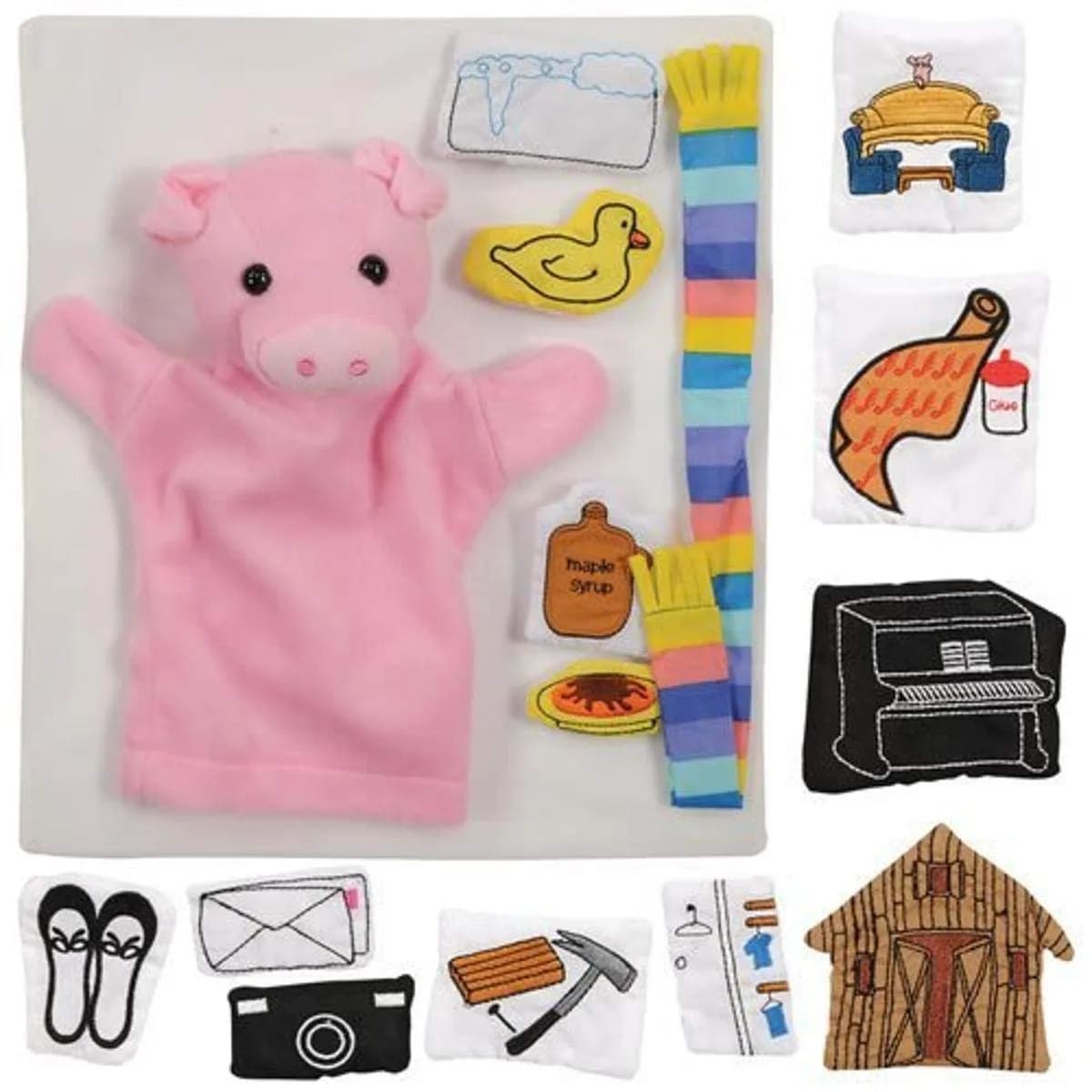 Constructive Playthings "If You Give A Pig a Pancake" 16 pc. Puppet & Props Set for Ages 2+ | Classic Storytelling Tool — Pink