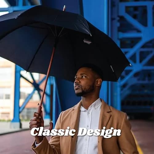 Totes Auto Open Water Repellent Stick Umbrella with Classic Wood J Hook Handle | 48" Canopy, Water-Resistant, Auto Open thumbnail 5