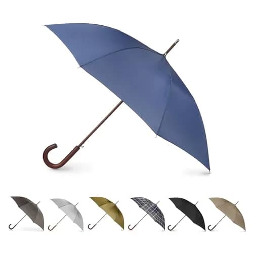 Totes Auto Open Water Repellent Stick Umbrella with Classic Wood J Hook Handle | 122 cm (48 inch) Canopy thumbnail 1