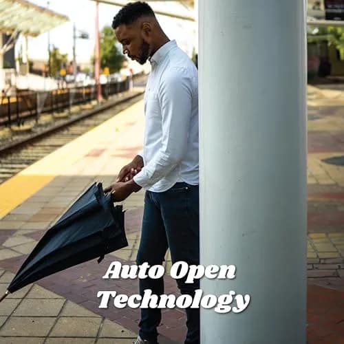 Totes Auto Open Water Repellent Stick Umbrella with Classic Wood J Hook Handle | 122 cm (48 inch) Canopy thumbnail 5