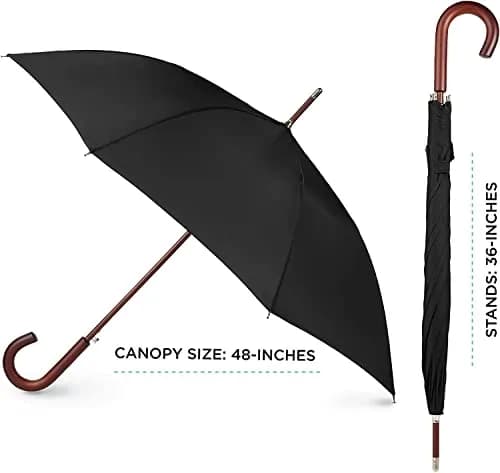 Totes Auto Open Water Repellent Stick Umbrella with Classic Wood J Hook Handle | 122 cm (48 inch) Canopy thumbnail 6