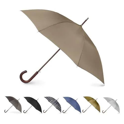 Totes Auto Open Water Repellent Stick Umbrella with Classic Wood J Hook Handle | Elegant, Durable & Rain-Ready (70-120 chars) thumbnail 1