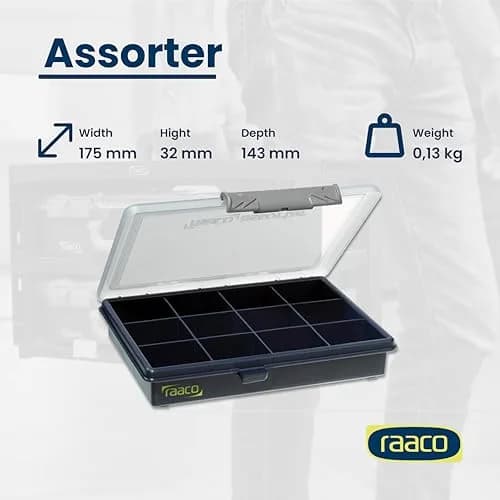 Raaco Assorter 6-12 Tool Box Organizer, 12-Slot Small Parts & Hardware | Compact Polypropylene Storage for Hardware & Hobby thumbnail 4