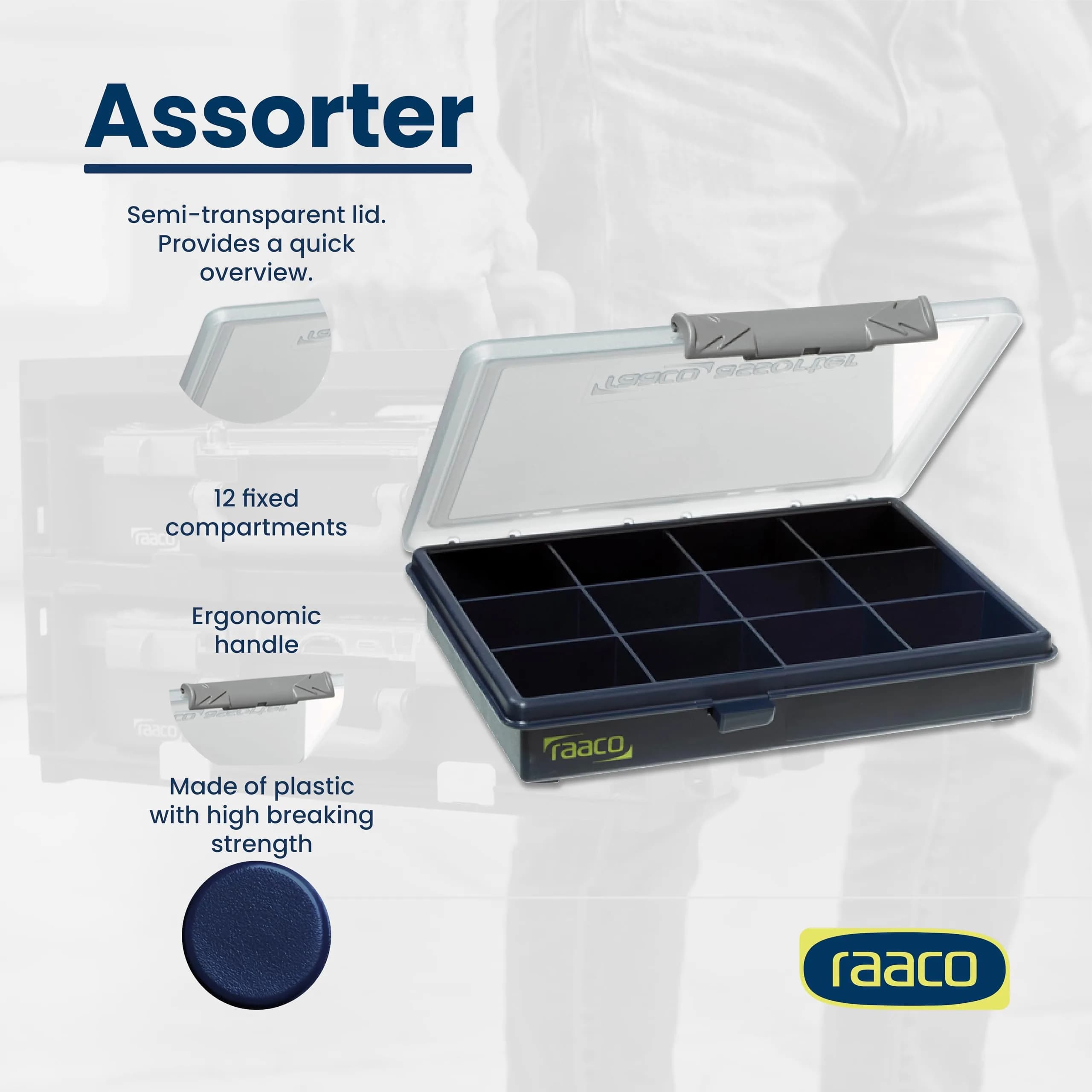 Raaco Assorter 6-12 Tool Box Organizer, 12-Slot Small Parts & Hardware | Compact Polypropylene Storage for Hardware & Hobby - view 3