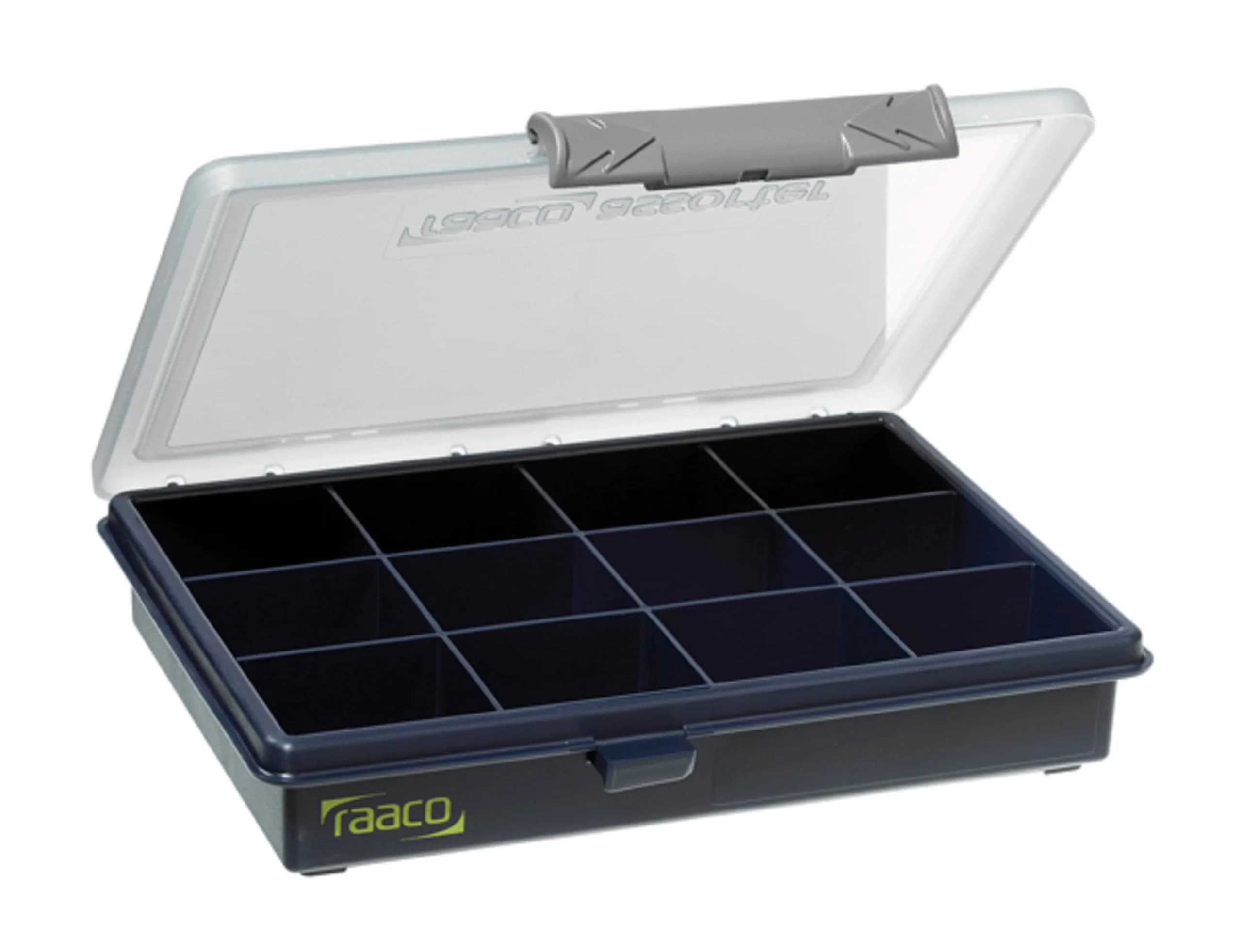 Raaco Assorter 55 4x8-15 Tool Box Organizer, 15-Slot, Semi-Transparent | Customizable Hardware Storage
