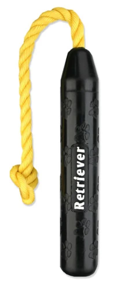 Mammoth TireBiterII Retriever with Poly Float Rope | Extra Long 11” Natural Rubber Dog Toy for Land & Water Play — Black