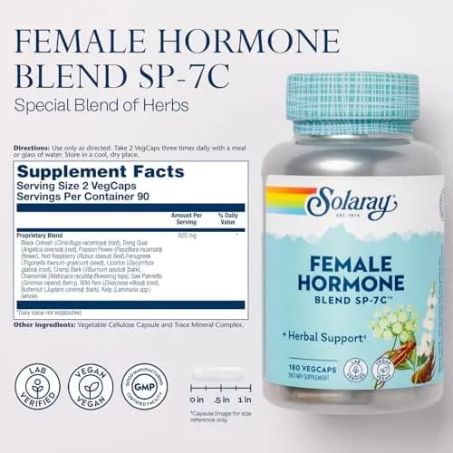SOLARAY Female Hormone Blend SP-7C 180 VegCaps | Menopause Support & Herbal Balance thumbnail 3
