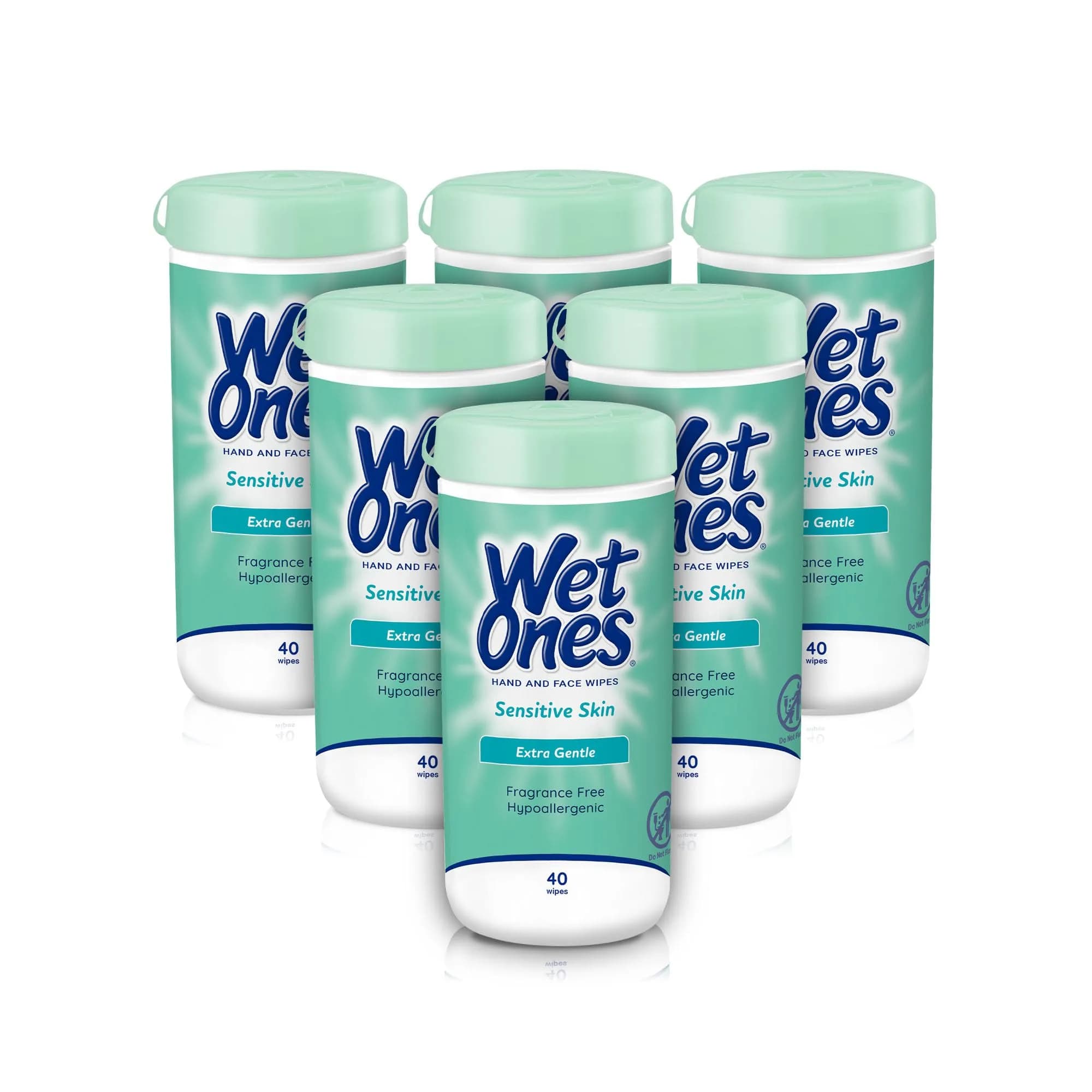 Wet Ones Sensitive Skin Hand and Face Wipes Unscented 40ct Canister (Pack of 12) | Hypoallergenic & Pediatrician Tested — White
