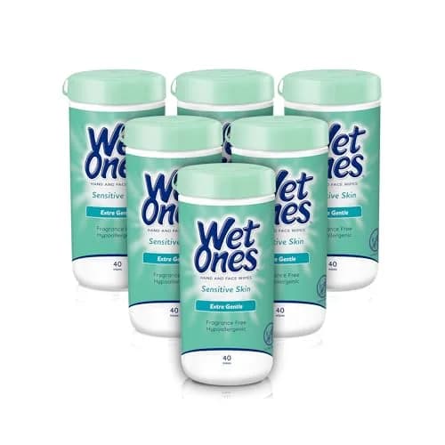 Wet Ones Sensitive Skin Hand & Face Wipes Unscented 40 ct (240 ct Total) | Hypoallergenic & Pediatrician Tested thumbnail 1