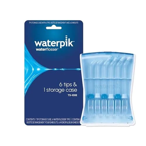 Waterpik 6 Replacement Tips with Case for Hygienic Storage & Travel TS-100E | Genuine Waterpik Tips for Oral Care thumbnail 1