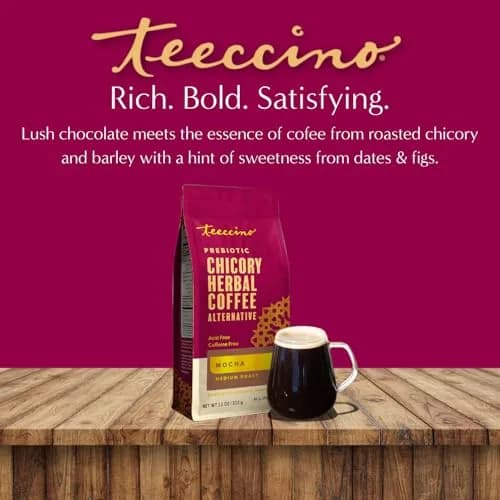 Teeccino Mocha Chicory Coffee Alternative - 11 Ounce - Ground Herbal Coffee That’s Prebiotic, Caffeine-Free & Acid Free, Medium Roast thumbnail 4
