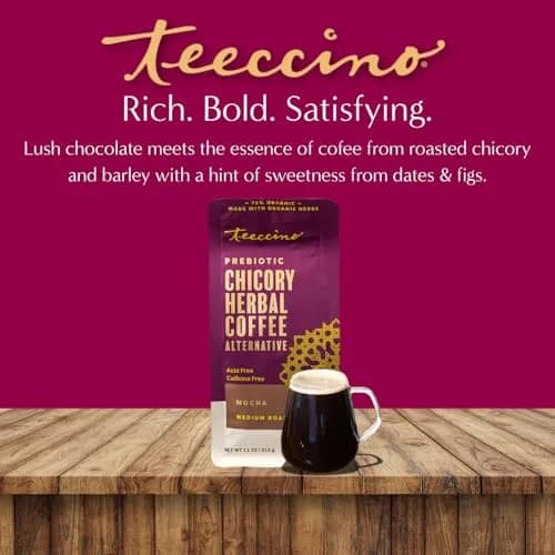 Teeccino Mocha Chicory Coffee Alternative - 11 Ounce - Ground Herbal Coffee That’s Prebiotic, Caffeine-Free & Acid Free, Medium Roast thumbnail 7
