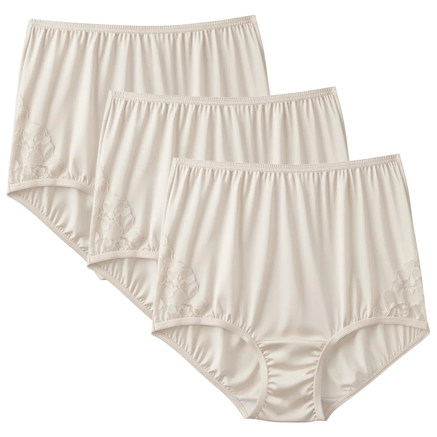 Vanity Fair Lace Nouveau Brief Panties, 3 Pack, Fawn, Size 7 | Elegant lace full coverage briefs for daily comfort