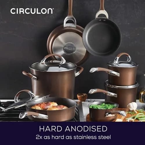 Circulon Symmetry Non Stick Pots and Pans Set, 11-Piece, Chocolate | Durable Hard-Anodized Cookware for Healthy Cooking thumbnail 6