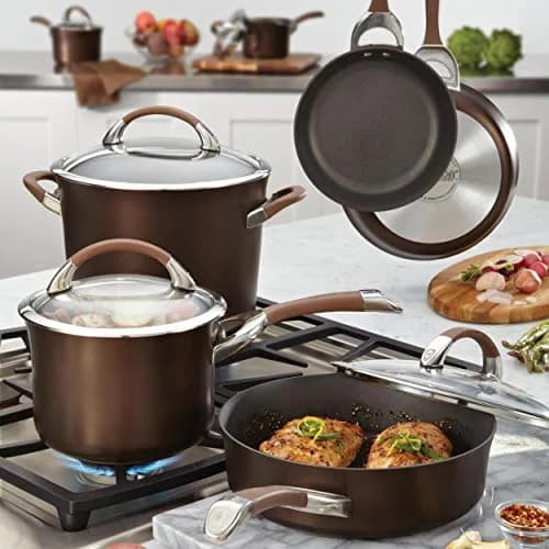 Circulon Symmetry Non Stick Pots and Pans Set, 11-Piece, Chocolate | Durable Hard-Anodized Cookware for Healthy Cooking thumbnail 2
