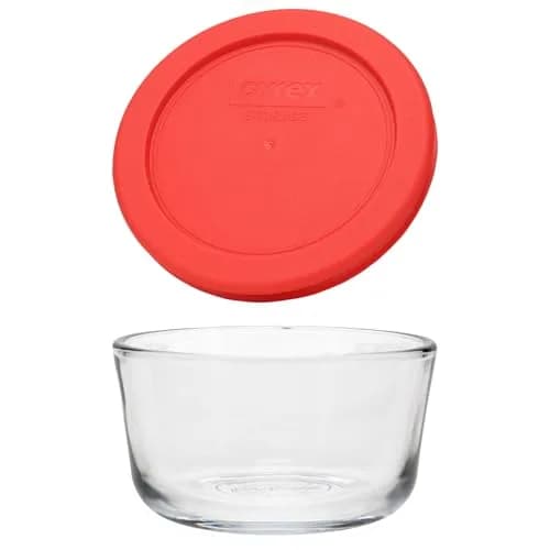 Pyrex Simply Store 1 Cup Round Glass Food Storage Container with Red Lid | 237ml (8 fl oz) thumbnail 1
