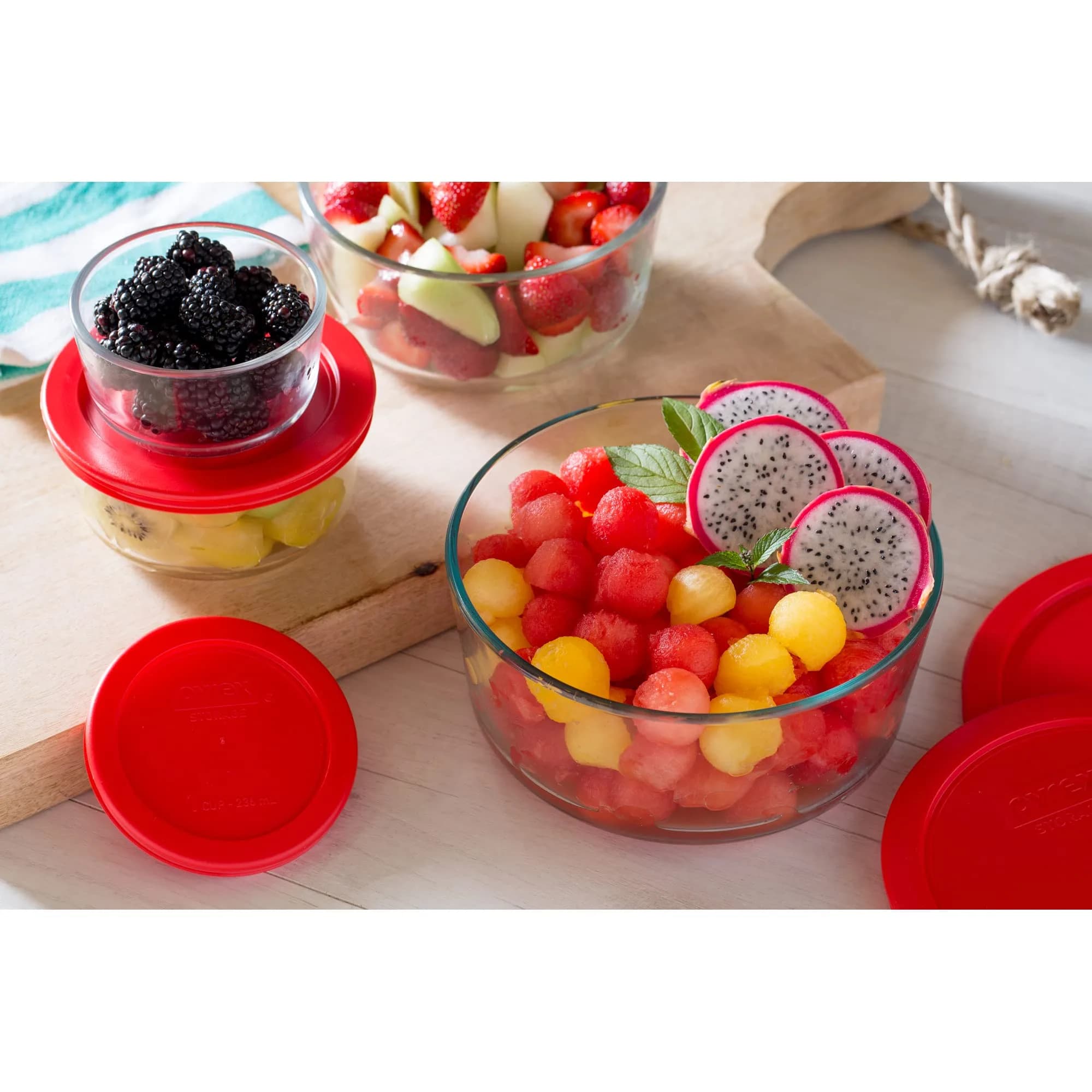 Pyrex Simply Store 1 Cup Round Glass Food Storage Container with Red Lid | 237ml (8 fl oz) - view 2