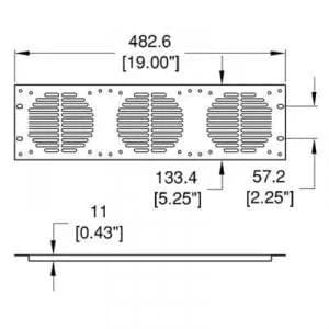 Penn Elcom Rack Fan Panel for 3 Fans | Durable Steel, Black Powder Coated, 3 Fan Punching (8.27in x 2.36in x 20.08in) thumbnail 3