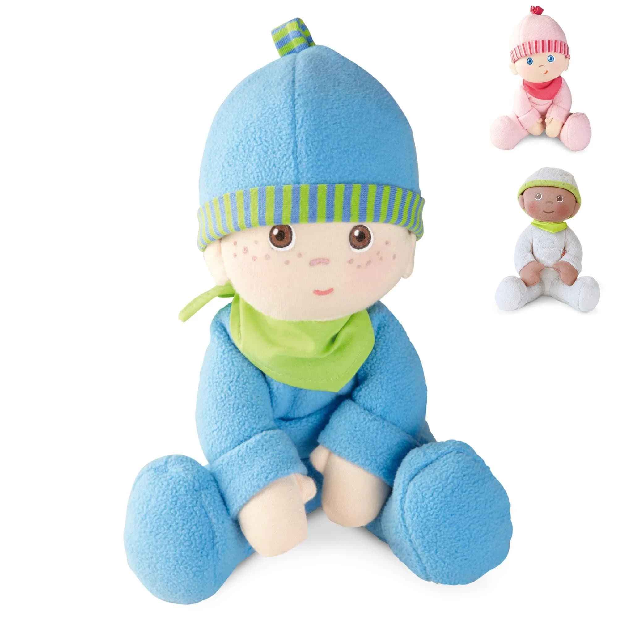 HABA Snug-Up Soft Plush Luis Baby Doll 8" | Perfect Newborn & Toddler Toy, Machine Washable, Ideal Boy Doll — Luis/Blue