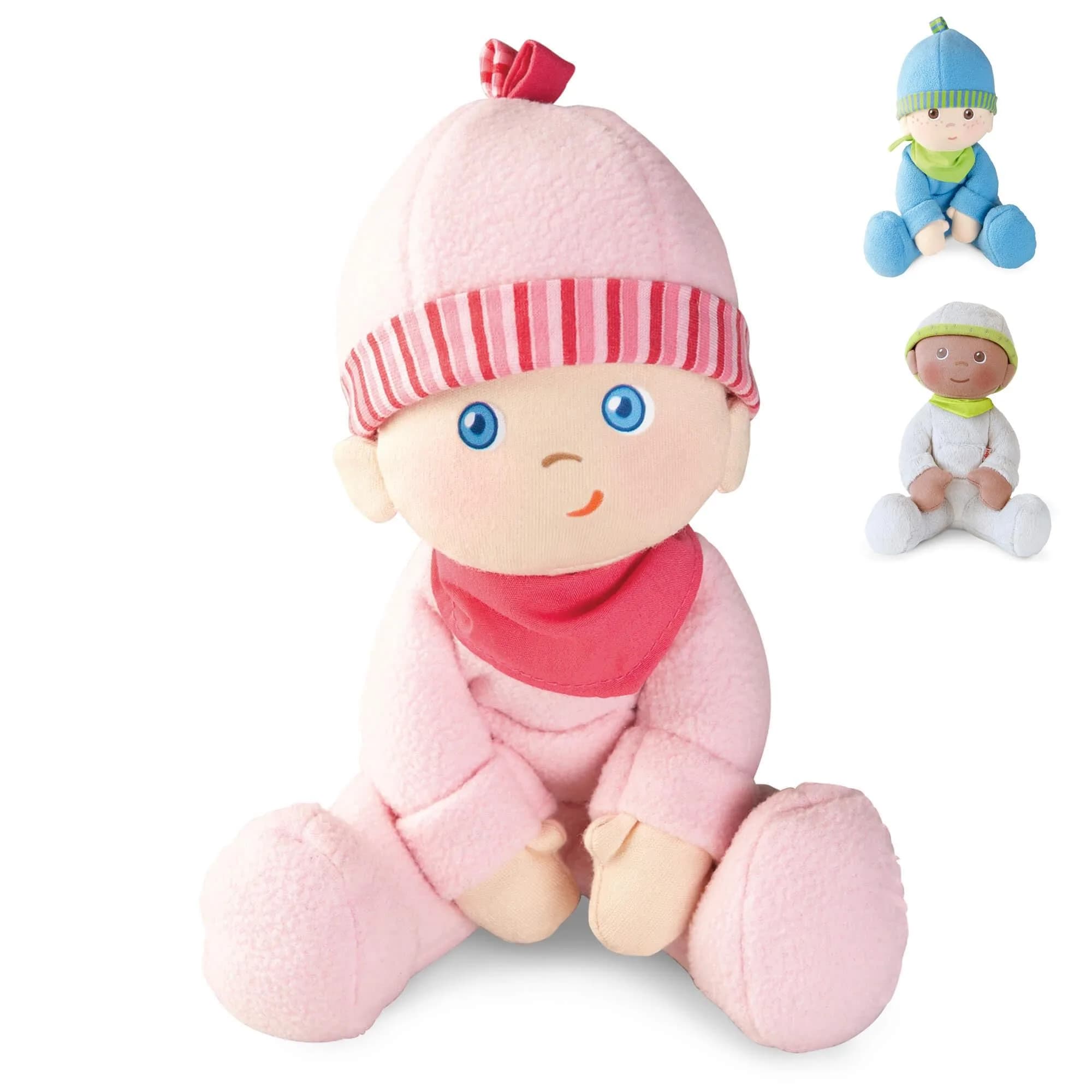 HABA Snug-Up Soft Plush Luis Baby Doll 8" | Perfect Newborn & Toddler Toy, Machine Washable, Ideal Boy Doll — Luisa/Pink