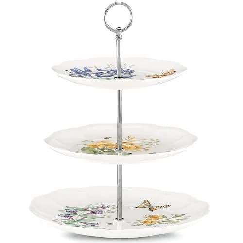 Lenox Butterfly Meadow Porcelain 3-Tier Serving Tray | Elegant Butterfly & Floral Design, 11" Diameter, Dishwasher Safe thumbnail 1