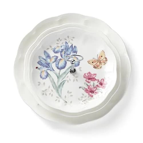 Lenox Butterfly Meadow Porcelain 3-Tier Serving Tray | Elegant Butterfly & Floral Design, 11" Diameter, Dishwasher Safe thumbnail 2