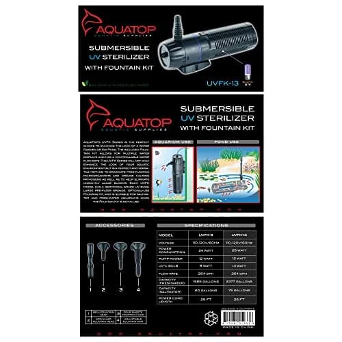 Aquatop 264 GPH Submersible Pond Pump with Fountain Kit – 13-Watt UV Light For Crystal Clear Water, Fresh & Saltwater Use, Great For Water Garden & Koi Pond, Long Power Cord, UVFK-13 | Water Pump India thumbnail 6