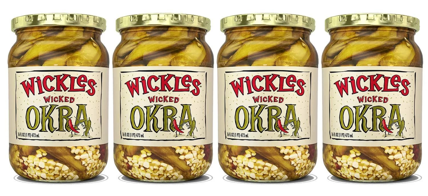 Wickles Wicked Okra 16 OZ | Spicy, Sweet & Vegan Pickle Relish, 4 Pack