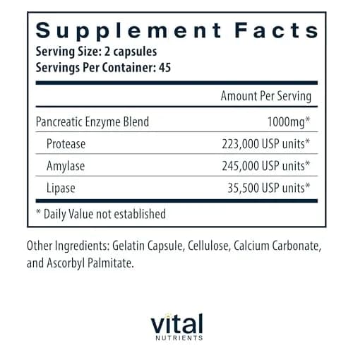 Vital Nutrients Pancreatic Enzymes 1,000mg 90 Capsules | Digestive Health Support with Protease, Amylase & Lipase thumbnail 2