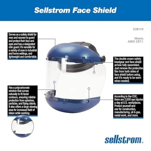 Sellstrom 380 Series Face Shield Lightweight High Impact Polycarbonate Clear Tint with Adjustable Ratchet Headgear for Grinding Cutting CSA Z94.3 thumbnail 2