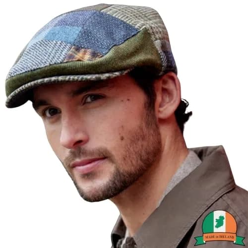 Biddy Murphy Newsboy Flat Cap, 100% Irish Wool, Patchwork, Multicolor, XL | Unique Irish Tweed Style thumbnail 1