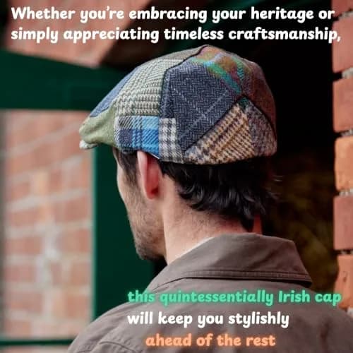 Biddy Murphy Newsboy Flat Cap, 100% Irish Wool, Patchwork, Multicolor, XL | Unique Irish Tweed Style thumbnail 2