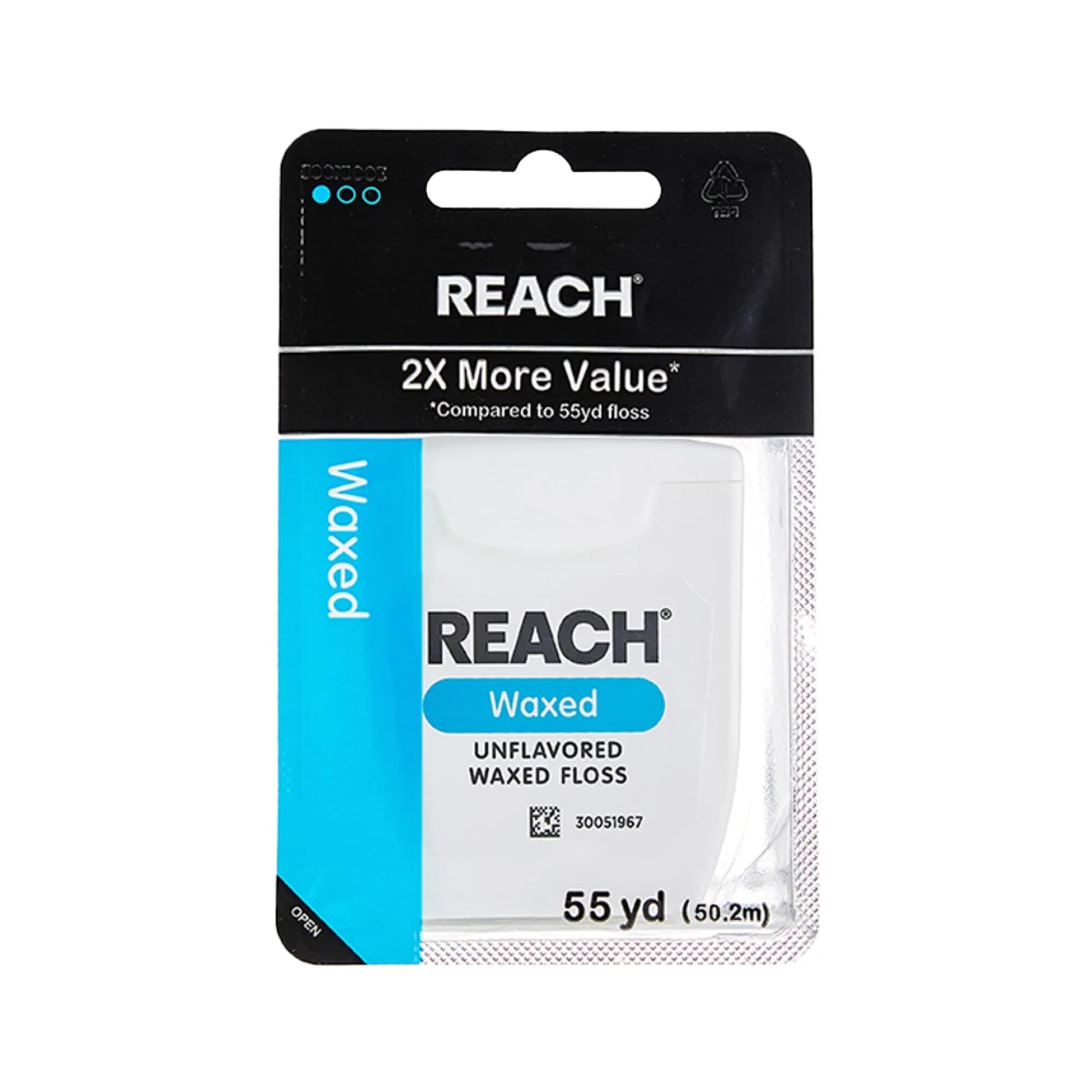 REACH Waxed Dental Floss, Unflavored, 165 ft (49.5 m) | Shred Resistant Plaque Remover — Blue