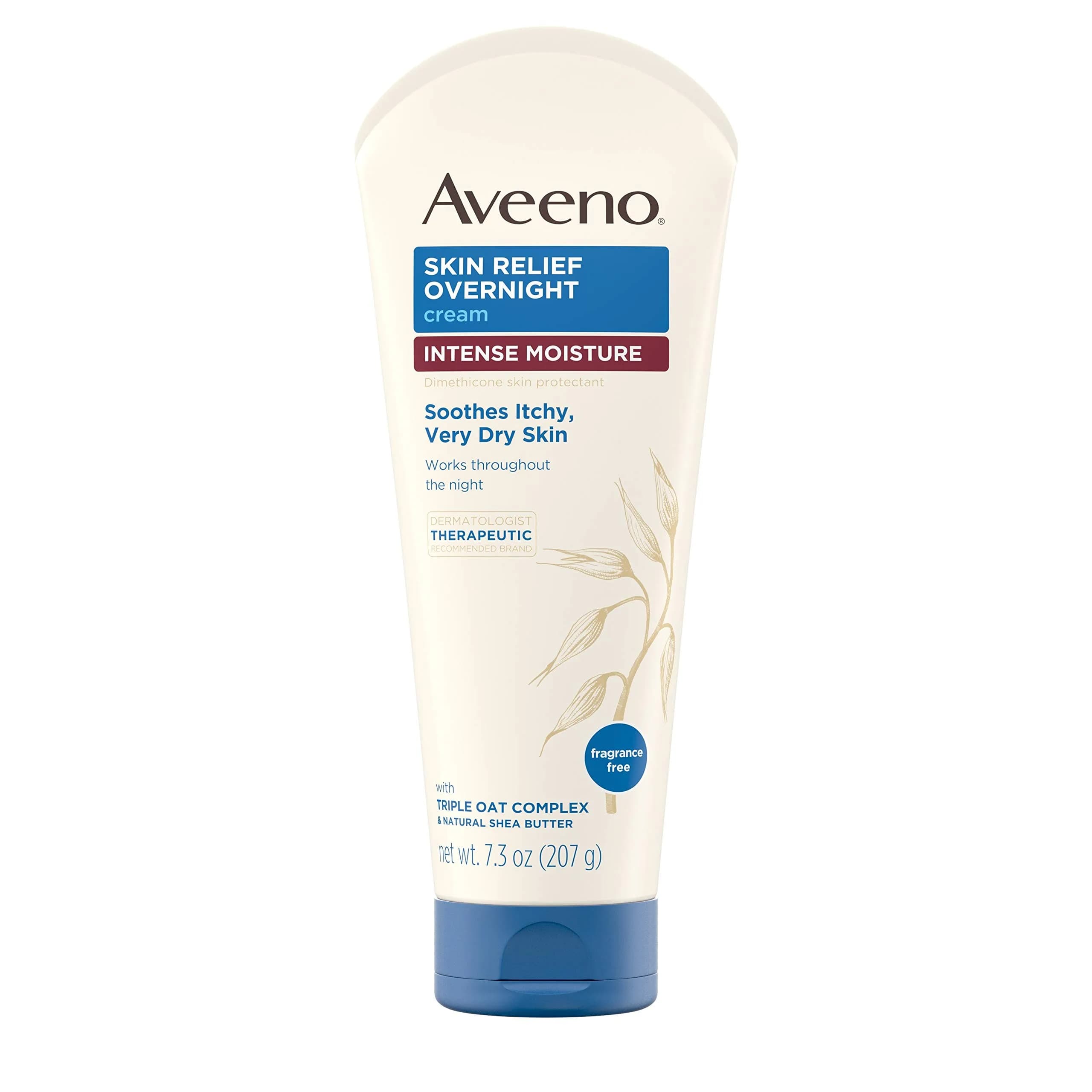 Aveeno Skin Relief Overnight Intense Moisture Cream 207ml (7.3 oz) | Therapeutic Dimethicone Skin Protectant for Dry Itchy Skin Relief — BLUE,SILVER