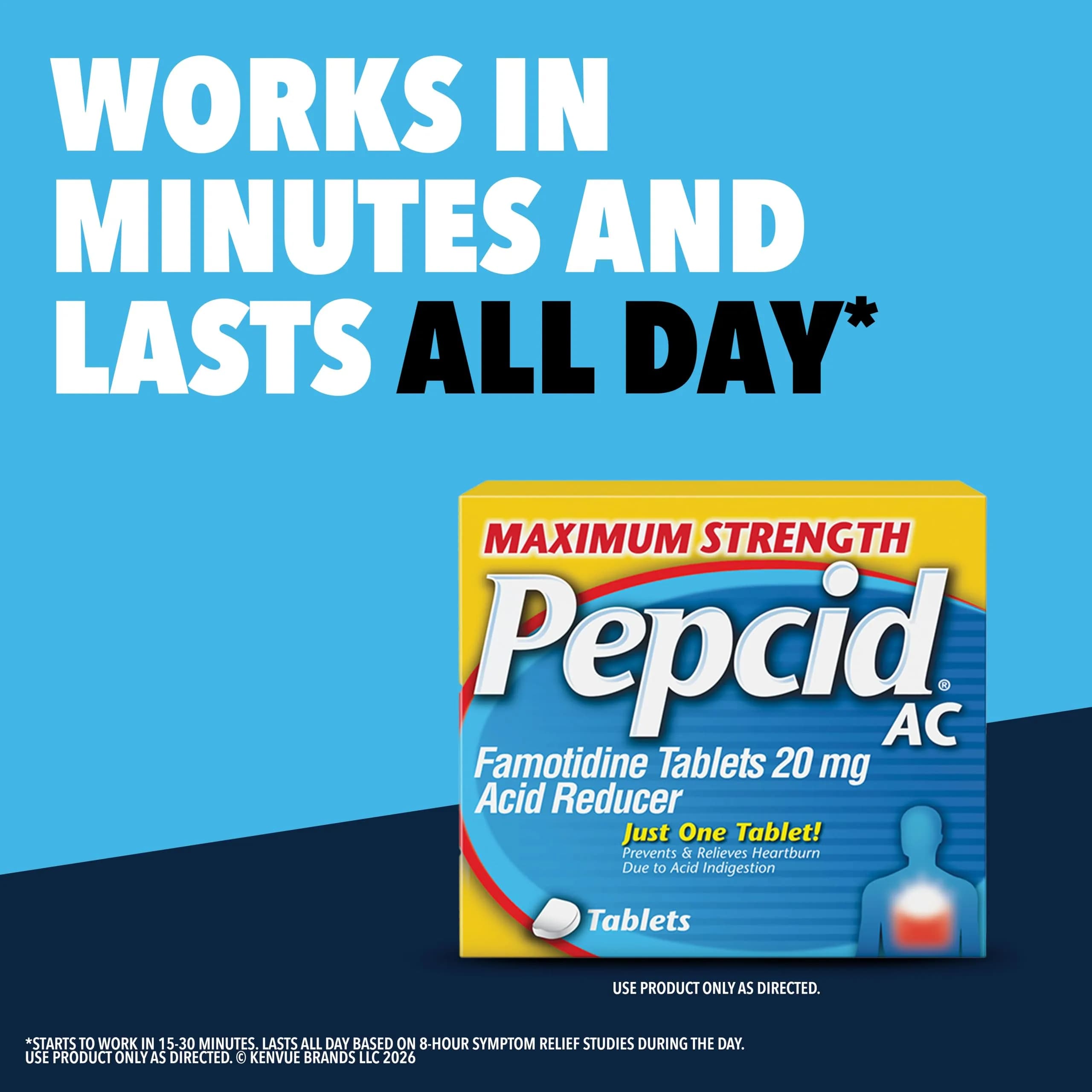 Pepcid AC Maximum Strength Tablets, 20mg Famotidine, 25 Count | Fast-Acting Heartburn Relief - view 2