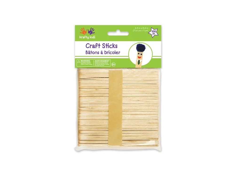 Krafty Kids Craftwood Regular Craft Sticks 4.5in x 0.38in | Classroom & Party Craft Supplies