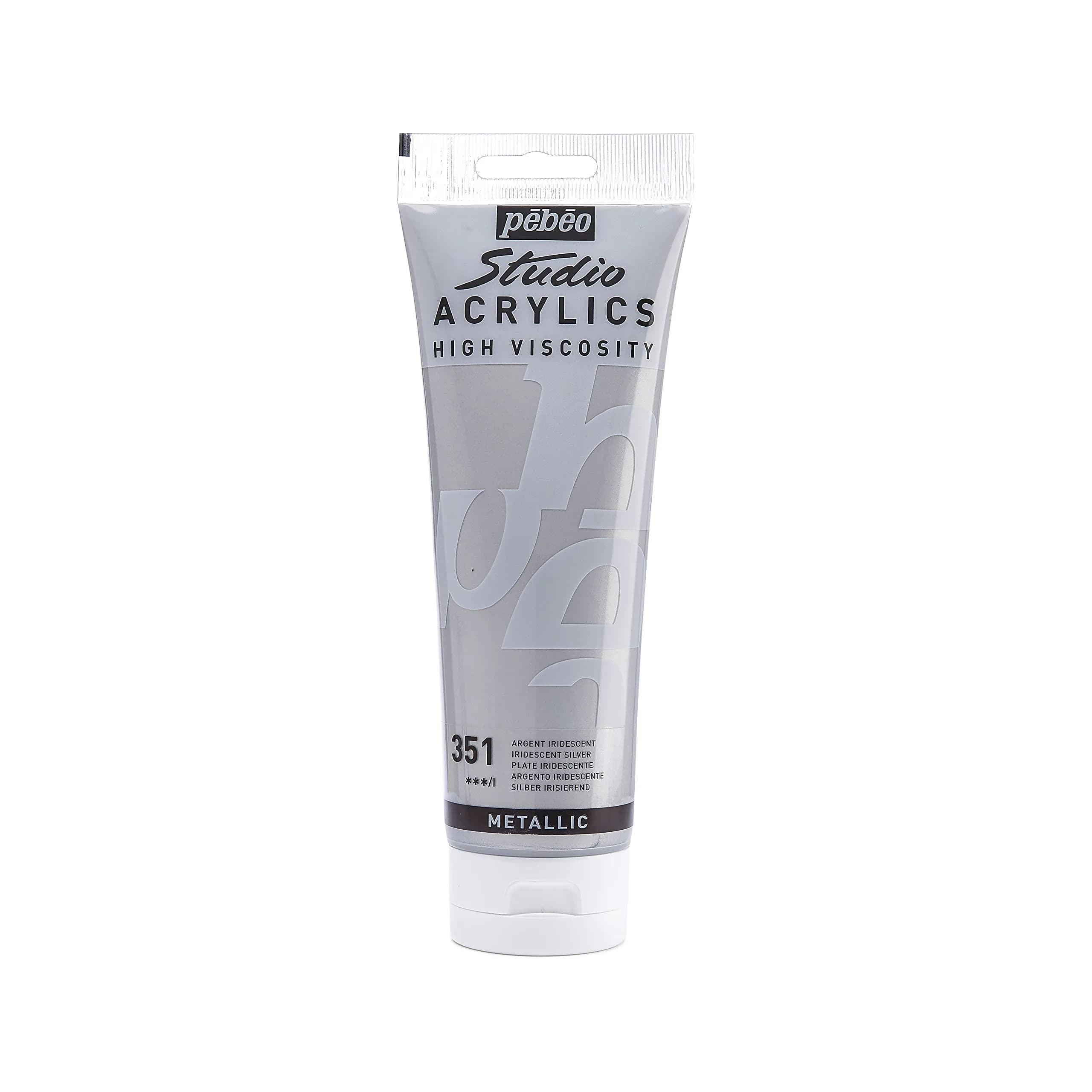 PEBEO Studio Acrylics High Viscosity 250 ml Iridescent Silver | Rich Pigments, Thick Consistency, Suitable for Layers & Mixed Media — Iridescent Silver