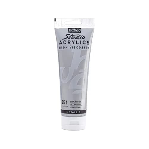 PEBEO Studio Acrylics High Viscosity 250 ml Iridescent Silver | Rich Pigments, Thick Consistency, Suitable for Layers & Mixed Media thumbnail 1